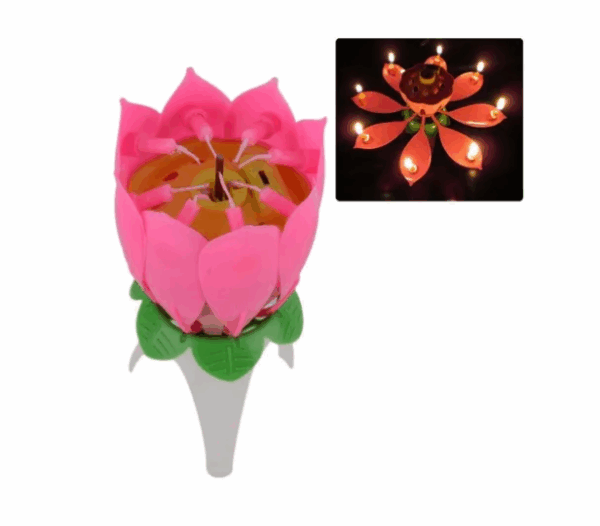 Vela flor fucsia musical 13cm alto aprox - Imagen 3
