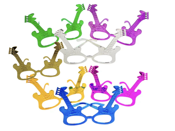 Lentes party guitarra metalicos (pack 2) sorpresas / fiesta / piñata / Hora Loca (colores variados)