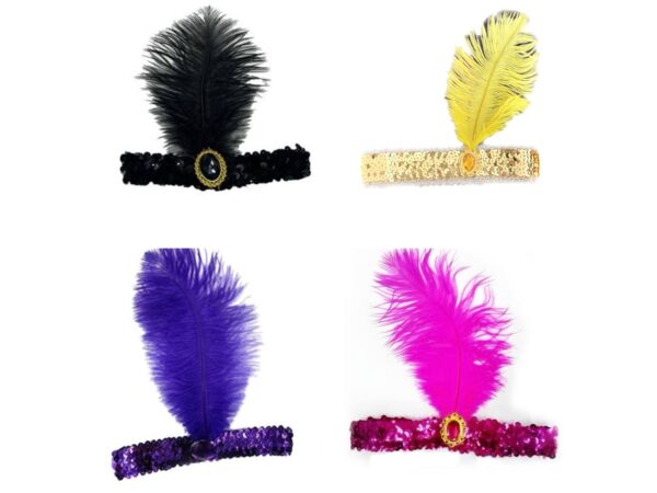 Vincha charleston party (morado, dorado, negro, plateado, fucsia, roja) (a elegir)