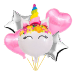 Pack de 5 globos unicornio metálicos (con helio)
