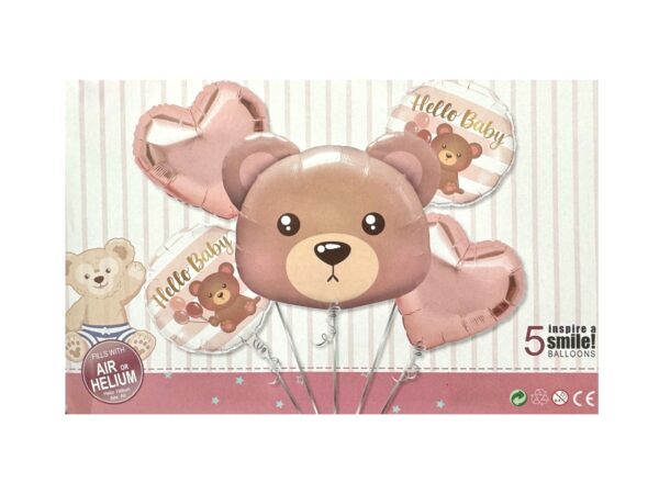 Pack 5 globos Osito Hello Baby (con helio)