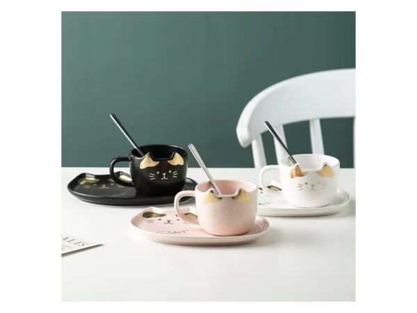 Taza gato con plato y cuchara (colores variados) - Imagen 3