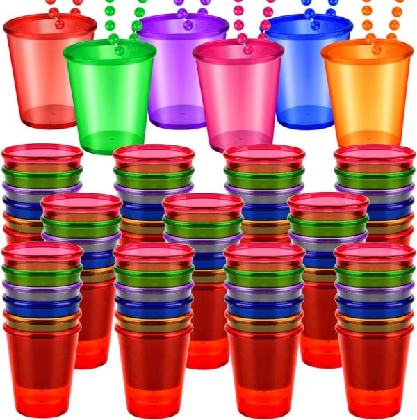 Vasos shot party con collar (pack 6) colores variados