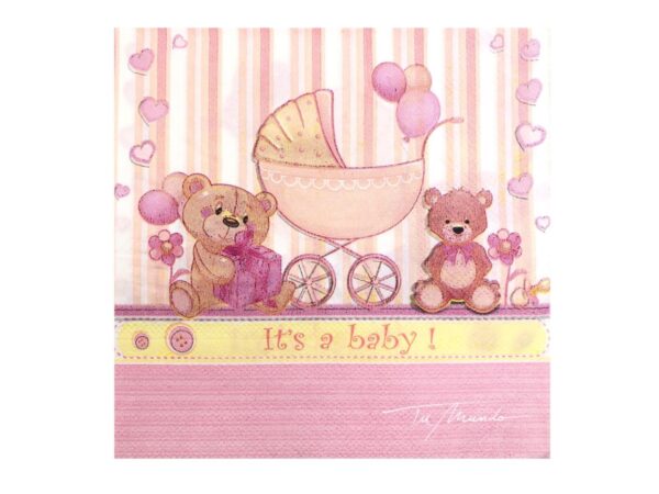 Servilletas it's a baby baby shower rosada (pack 20) pink