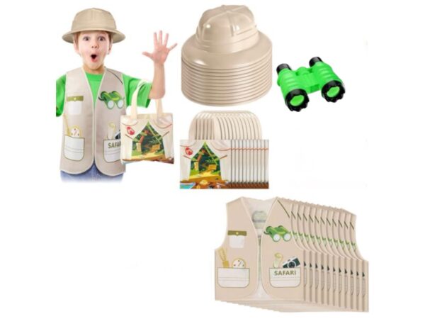 Disfraz de super explorador Safari (chaleco, sombrero, bolsa explorador, binoculares)