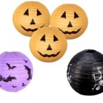 Lampara papel halloween (colores variados: negro, naranja, morado y blanco)