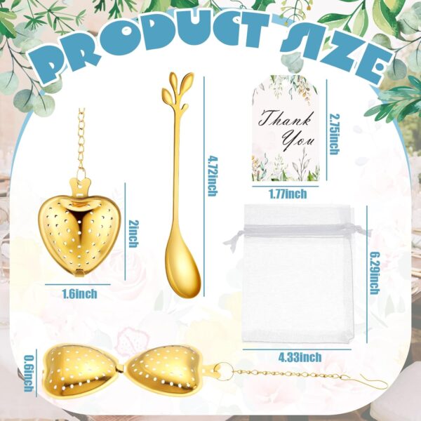 Set de te corazon recuerdo (pack cucharita hoja, infusor de te, tarjeta, bolsa de organza) - Imagen 3