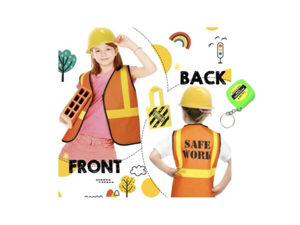 Disfraz constructor (pack completo: sombrero, chaleco, bolsa y wincha)