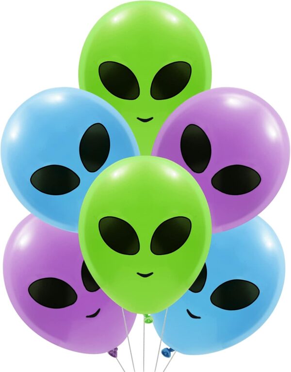 Globo alien party face  (verde, lila, celeste) 12" con helio