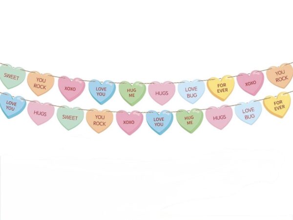 Banderin corazones pastel con textos love (178cm de largo)