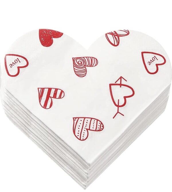 Servilletas de corazones variados love blanco y rojo (pack 10) - Imagen 2