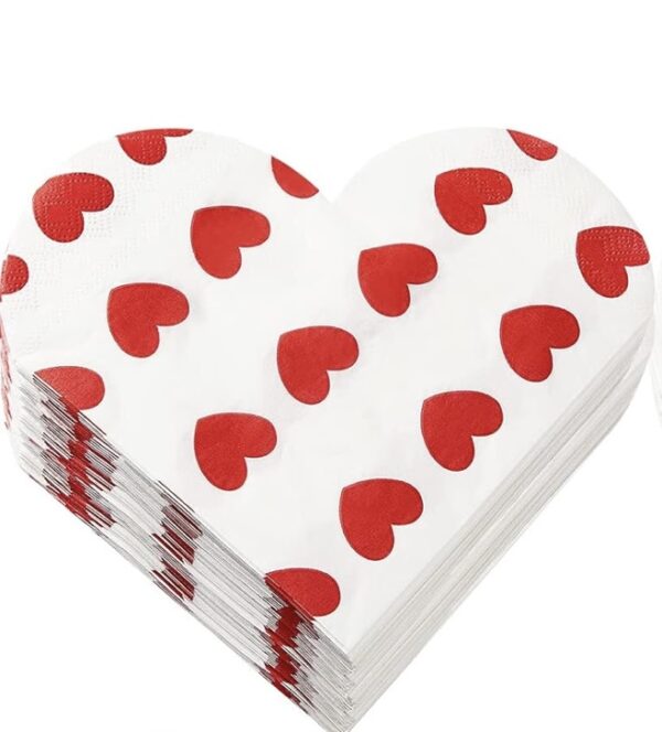 Servilletas de corazones blanco y rojo (pack 10) - Imagen 2