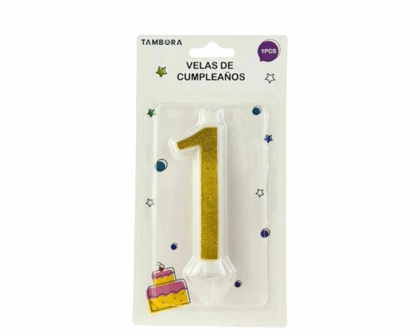 Vela numero 1 full glitter gold (dorado)