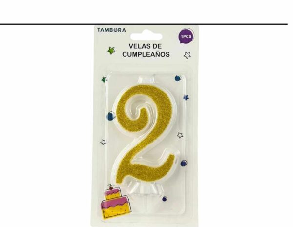 Vela numero 2 full glitter gold (dorado)
