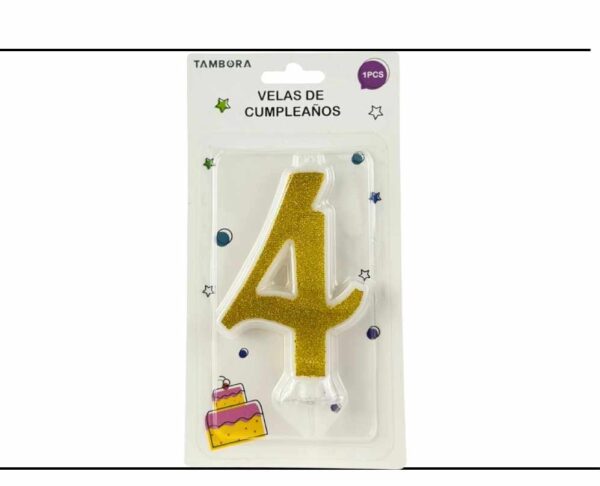 Vela numero 4 full glitter gold (dorado)