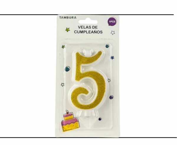 Vela numero 5 full glitter gold (dorado)