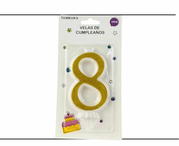Vela numero 8 full glitter gold (dorado)