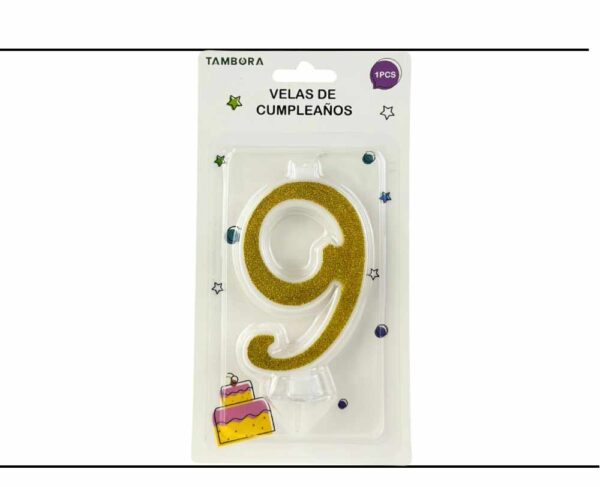 Vela numero 9 full glitter gold (dorado)