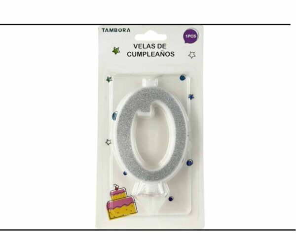 Vela numero 0 full glitter silver (plateado)