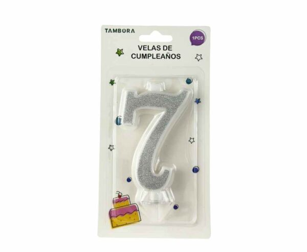 Vela numero 7 full glitter silver (plateado)