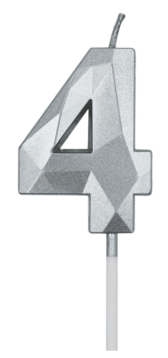 Vela numero 4 Diamante 3D silver (plateado)