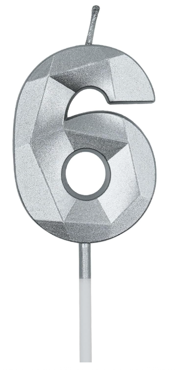 Vela numero 6 Diamante 3D silver (plateado)