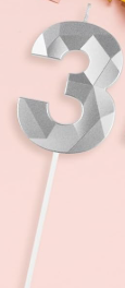 Vela numero 3 Diamante 3D silver (plateado)