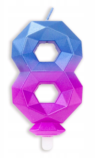 Vela numero 8 Diamante 3D azul fucsia (duo color)