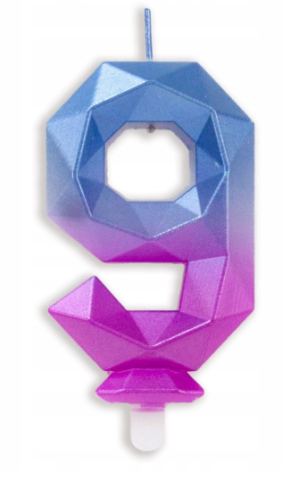 Vela numero 9 Diamante 3D azul fucsia (duo color)