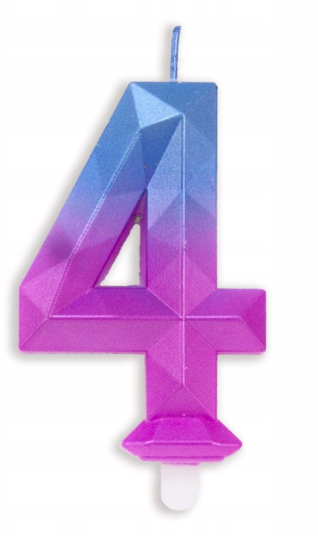 Vela numero 4 Diamante 3D azul fucsia (duo color)