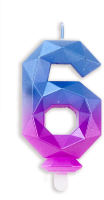 Vela numero 6 Diamante 3D azul fucsia (duo color)