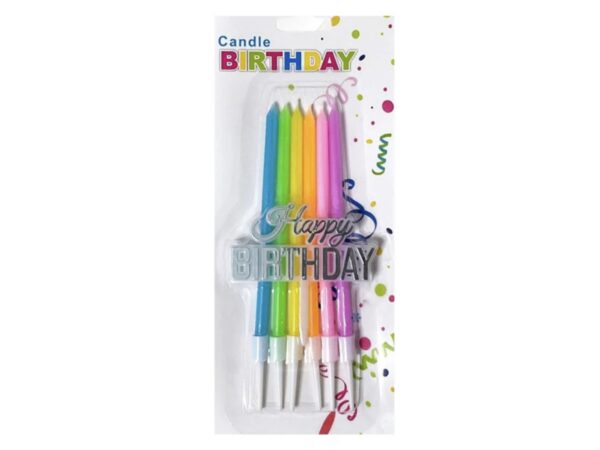 Velas multicolor (pack 6) y letrero happy birthday