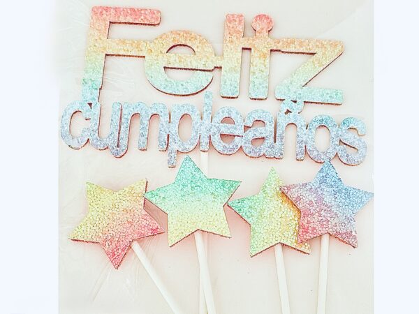 Topper Feliz cumpleaños estrellas multicolor