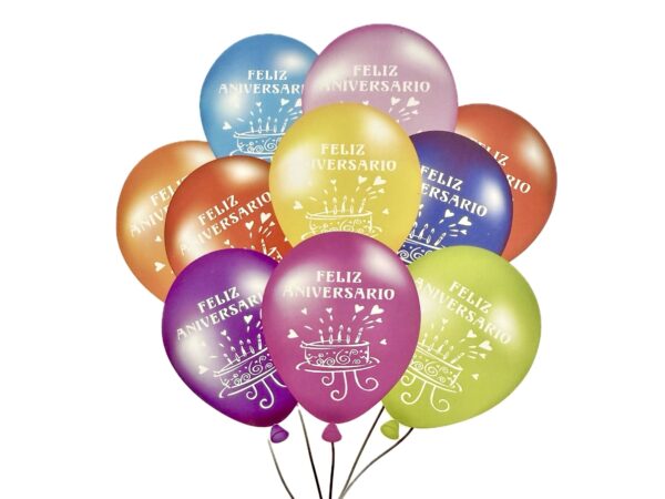 Bouquet Feliz Aniversario pack 10 globos multicolor (helio)