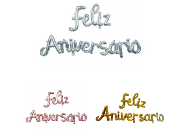 Blister globos letras Feliz Aniversario (dorado, plateado y rosa) elegir