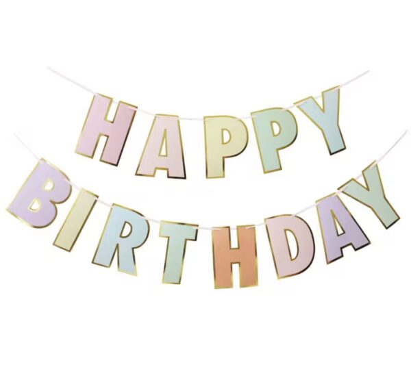 Banderin Happy Birthday (pastel & gold)