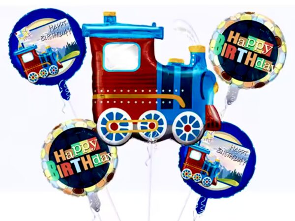 Pack 5 globos tren happy birthday (con helio)