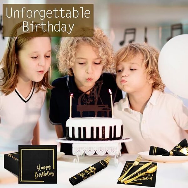 Servilletas Happy Birthday Gold (negras) (pack 10) - Imagen 4