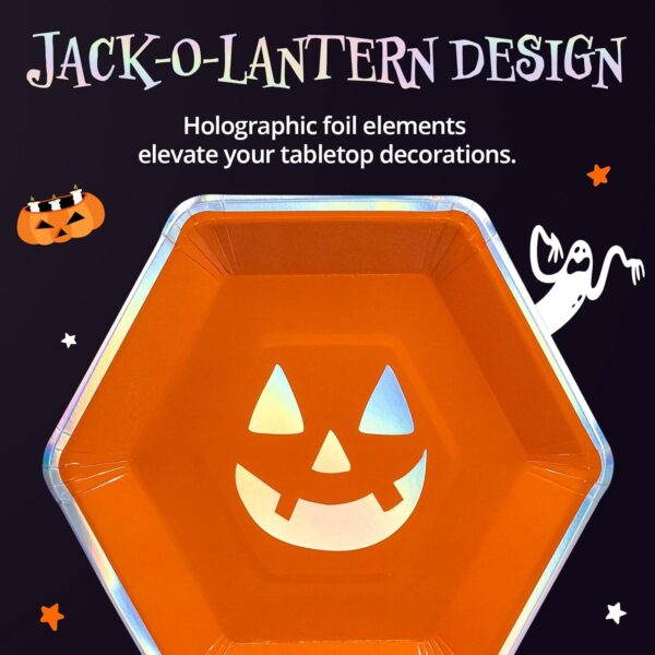 Platos Calabaza Halloween iridiscente (pack 4) - Imagen 5