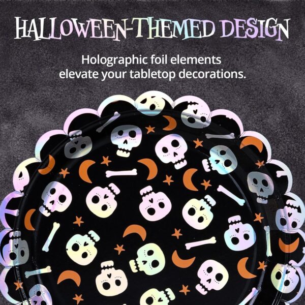 Platos calavera party Halloween festoneado iridiscente (pack 3) - Imagen 5