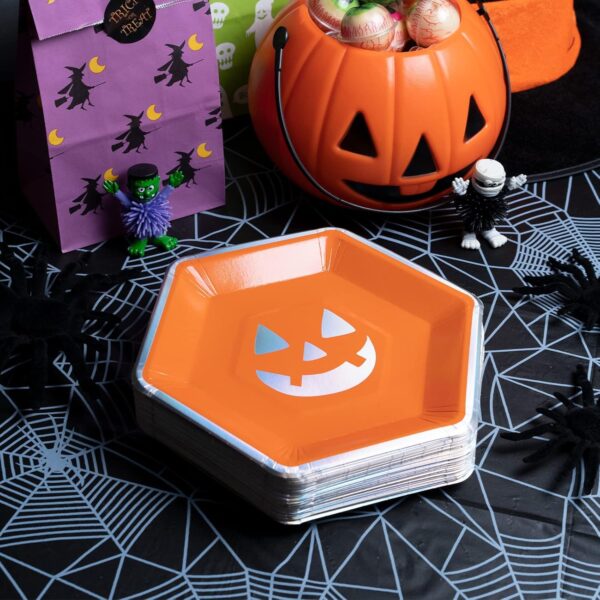 Platos Calabaza Halloween iridiscente (pack 4) - Imagen 4