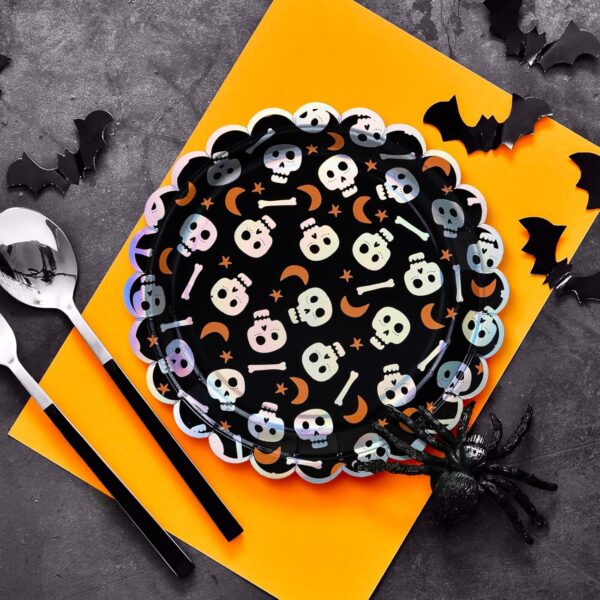Platos calavera party Halloween festoneado iridiscente (pack 3) - Imagen 4