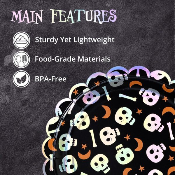 Platos calavera party Halloween festoneado iridiscente (pack 3) - Imagen 6