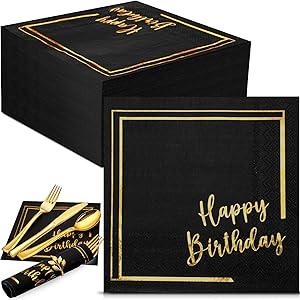 Servilletas Happy Birthday Gold (negras) (pack 10)