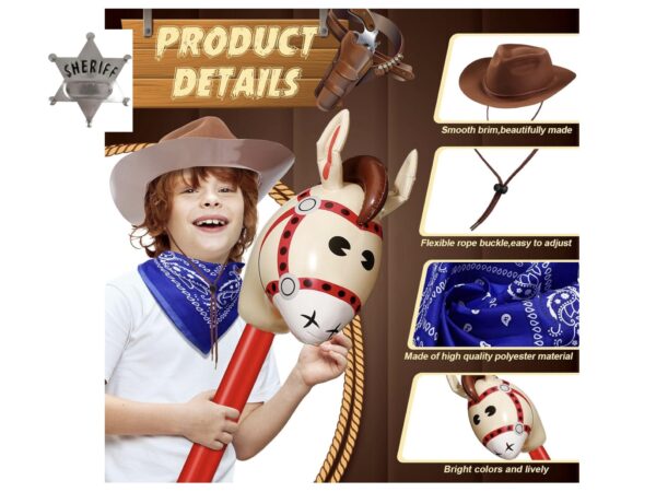 Disfraz de cowboy Sheriff marron (brown) (viene caballo inflable, insignia sheriff, pañuelo azul o rojo y sombrero)