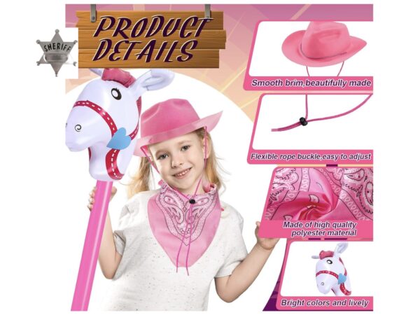 Disfraz de cowgirl Sheriff pink (rosa) (viene caballo inflable, insignia sheriff, pañuelo rosa y sombrero)