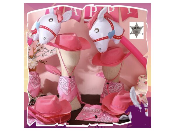 Disfraz de cowgirl Sheriff pink (rosa) (viene caballo inflable, insignia sheriff, pañuelo rosa y sombrero) - Imagen 3