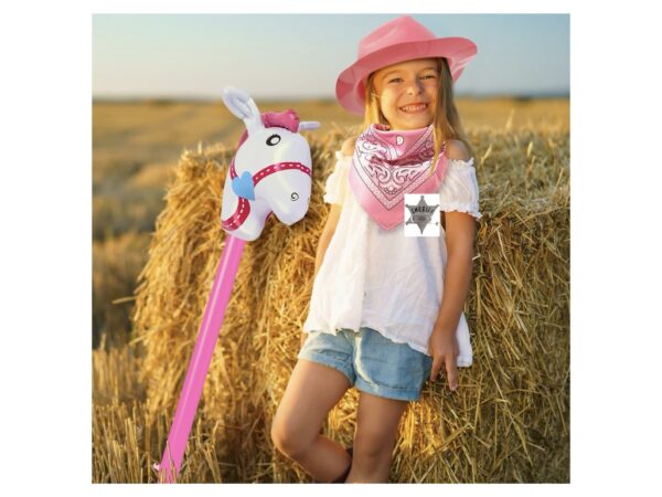 Disfraz de cowgirl Sheriff pink (rosa) (viene caballo inflable, insignia sheriff, pañuelo rosa y sombrero) - Imagen 4