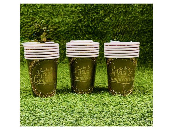 Vasos Feliz cumpleaños (pack 6) black and gold