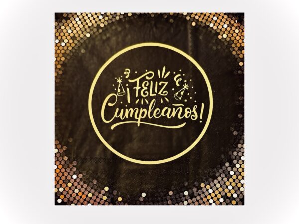 Servilletas Feliz Cumpleaños (pack 12) Black and gold